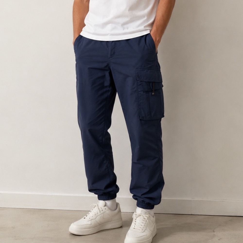 Dior Mens Navy Blue Cargo Windbreaker Jogger Pants Utility Tapered Elastic Cuff